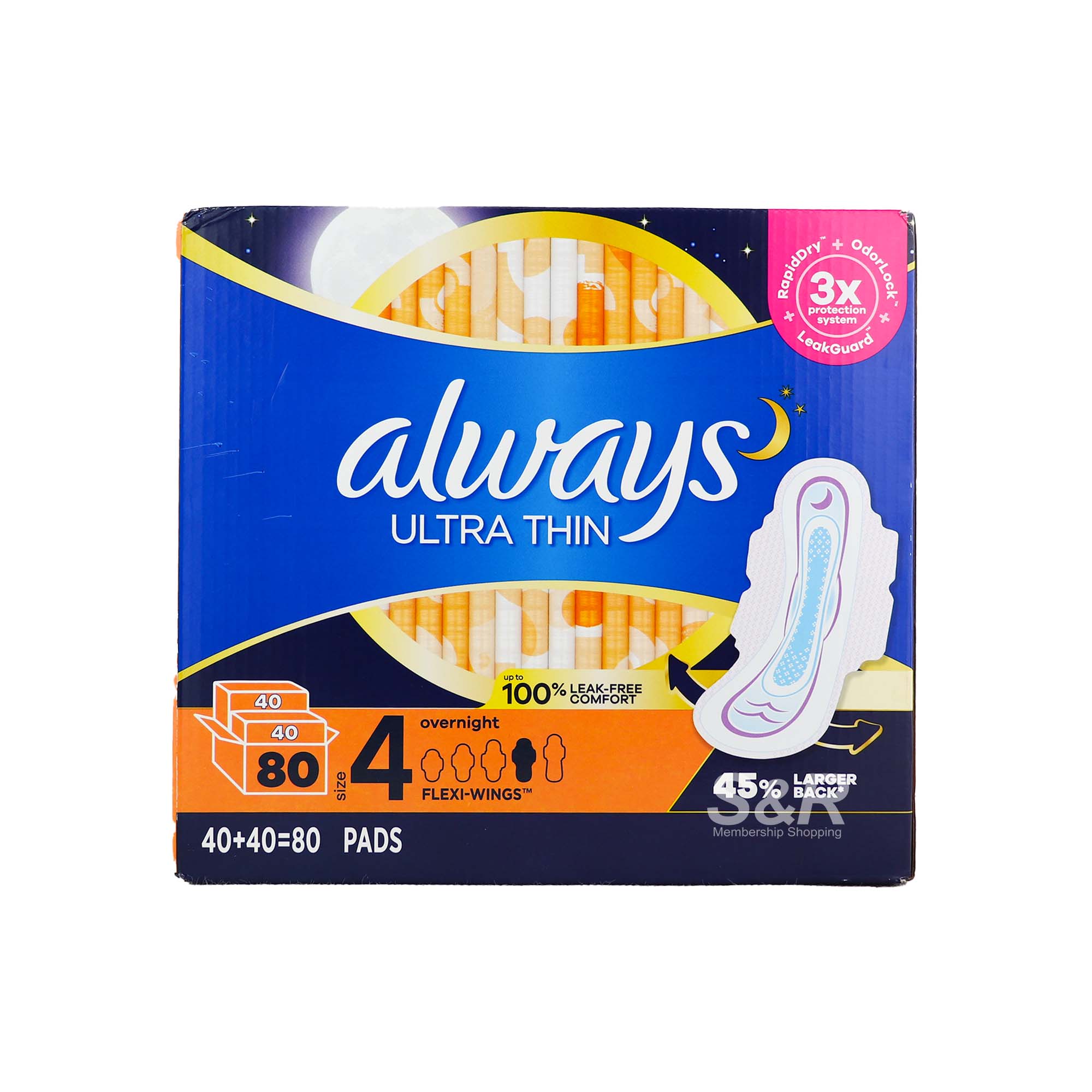Always Ultra Thin Regular Pads with Wings Overnight 80pcs Always Ultra Thin Regular Pads with Wings Overnight 80pcs